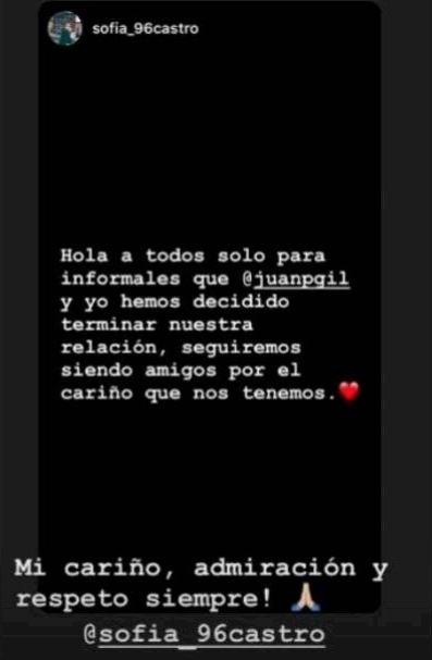 Sofía Castro confiesa que su relación con Pablo Gil terminó - INSTAGRAM