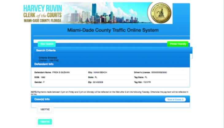 Ficha de detención. Foto: Miami-Dade County Criminal Justice