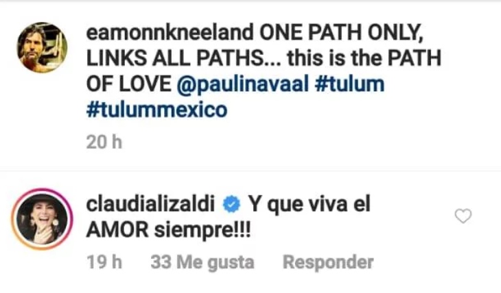 Mensaje de Claudia Lizaldi. Foto: Instagram Eamonn Sean Kneeland