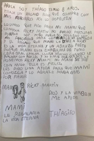 La carta de Thiago iba acompañada del desayuno que compró con sus ahorros para los presentadores de 'Arriba Córdoba'