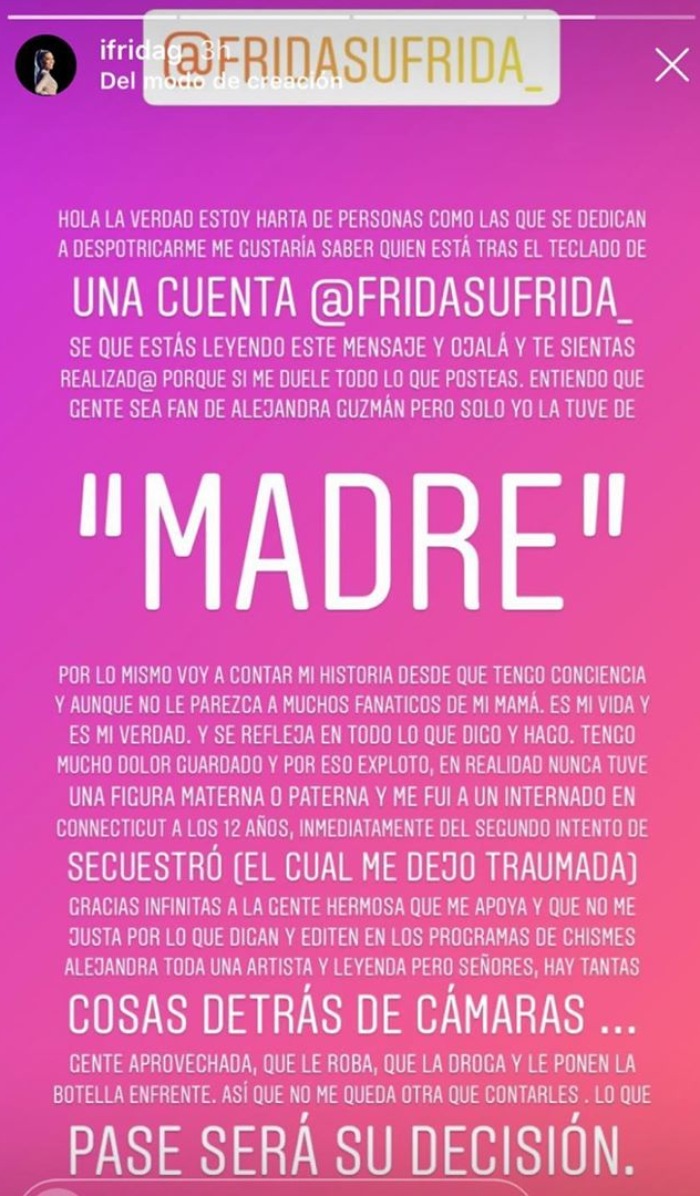 Frida Sofía asegura que mantienen a Alejandra Guzmán drogada y alcoholizada