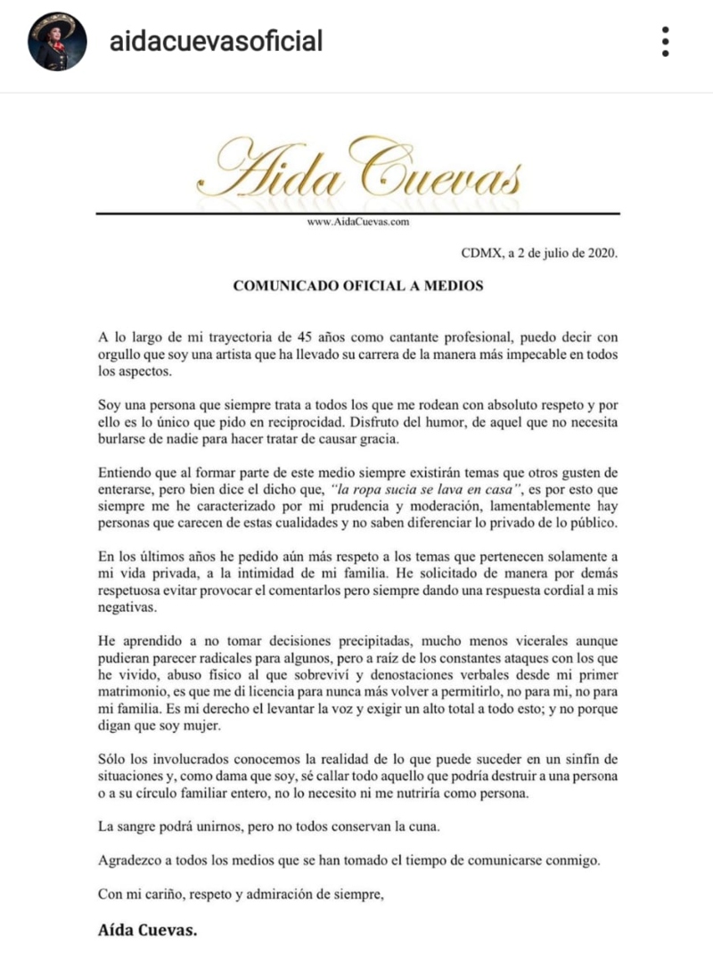 Carlos Cuevas revela el motivo de su rompimiento con Aída