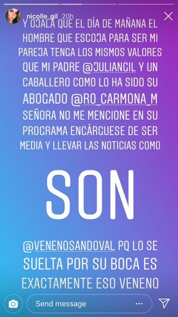 Hija de Julián Gil explota en contra de Carolina Sandoval