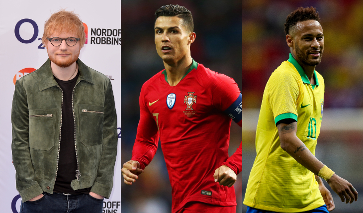 Ed Sheeran,Cristiano Ronaldo, Neymar Jr. Fotos: Getty Images